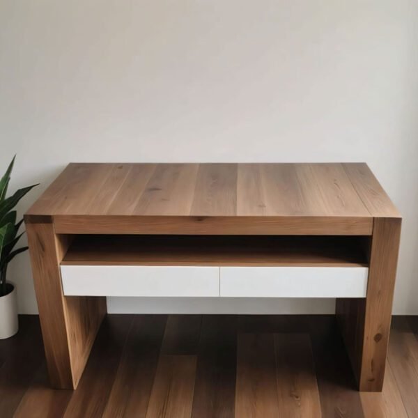 Mueble de entrada en madera maciza con cajones blancos integrados