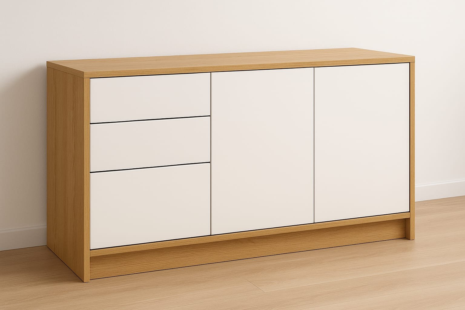 Aparador en madera y blanco con cajones y puertas aparador de madera