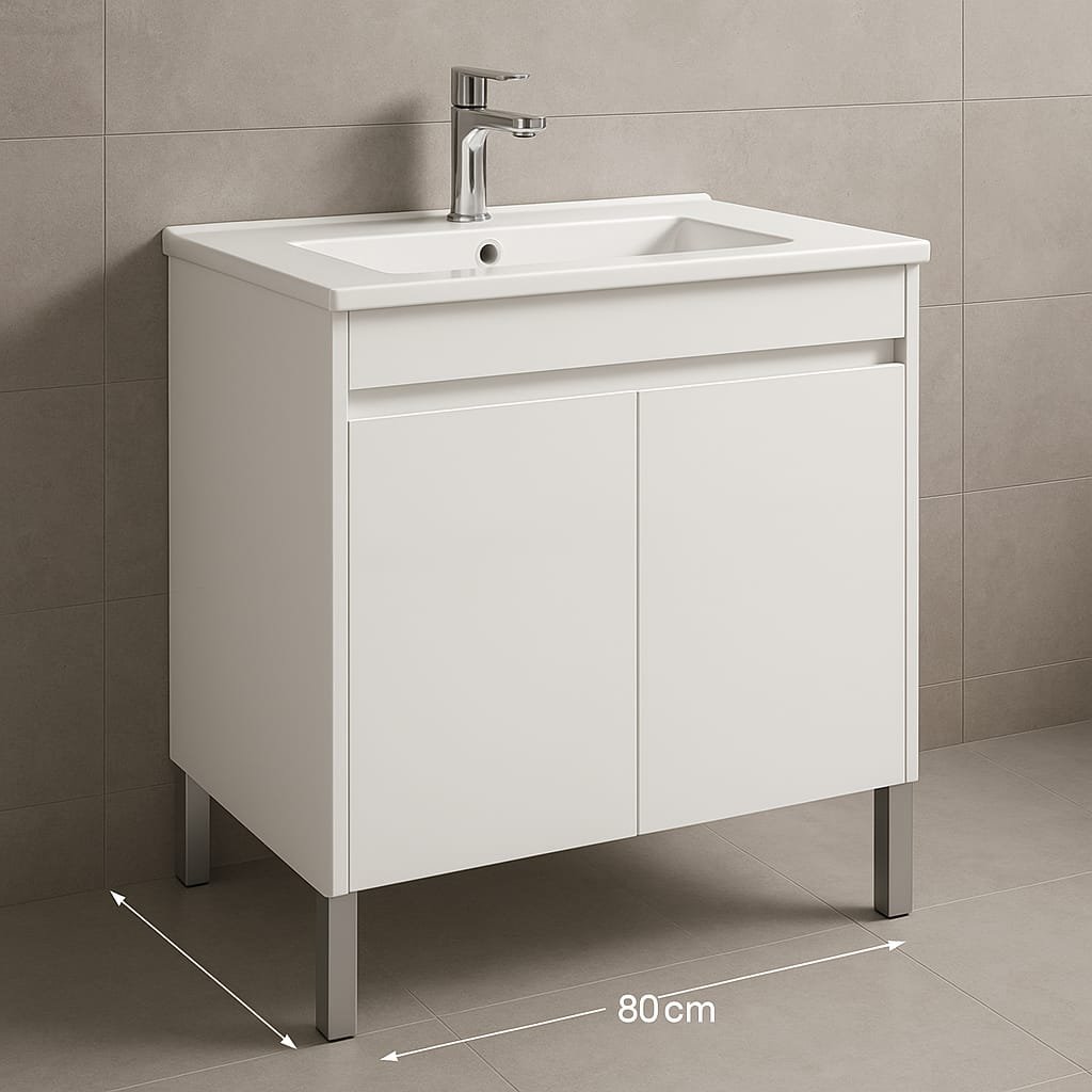 Mueble de baño blanco con lavabo cerámico y almacenaje Mueble de baño a medida