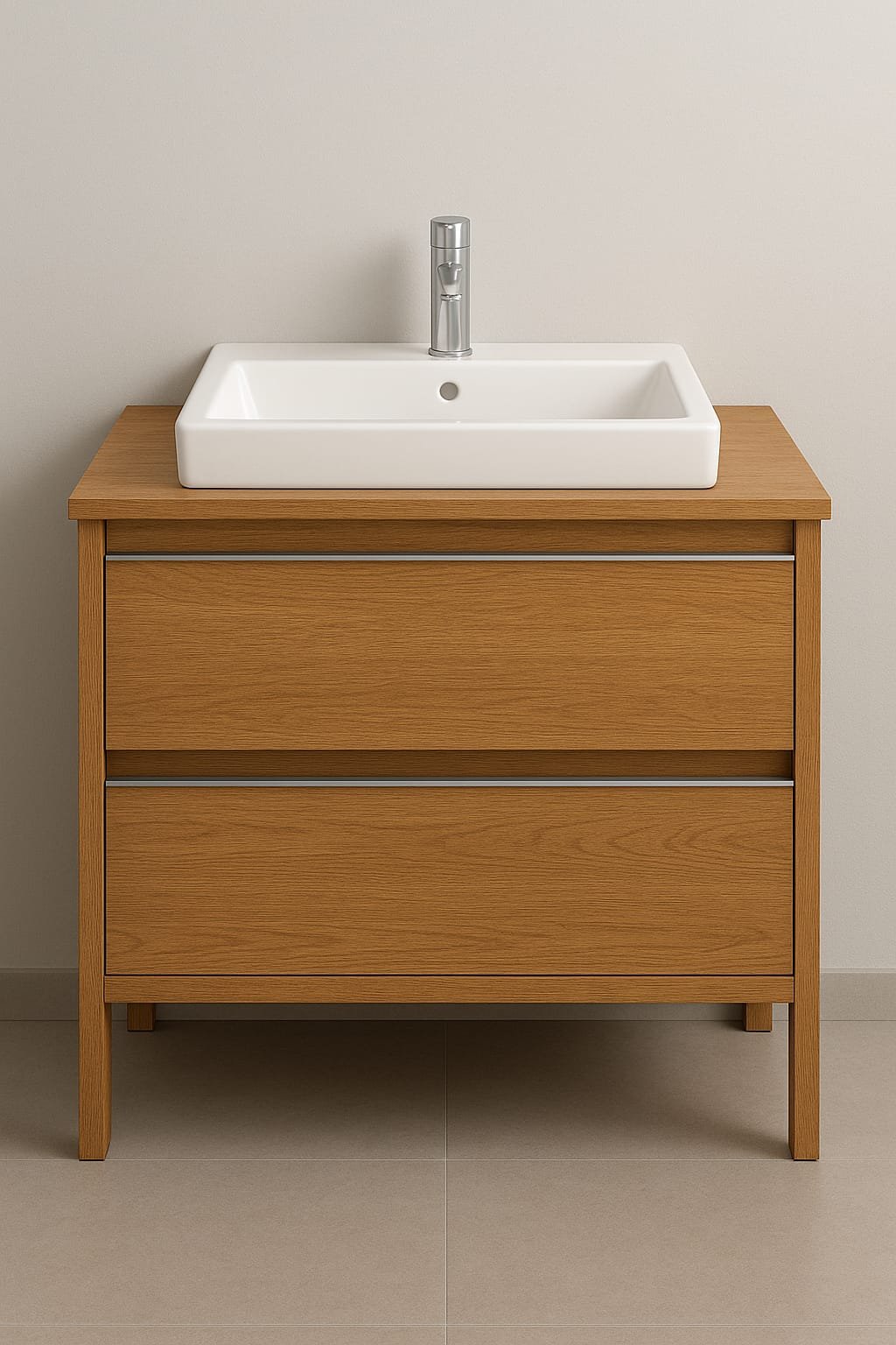Mueble de baño en madera con lavabo cerámico blanco mueble de baño a medida